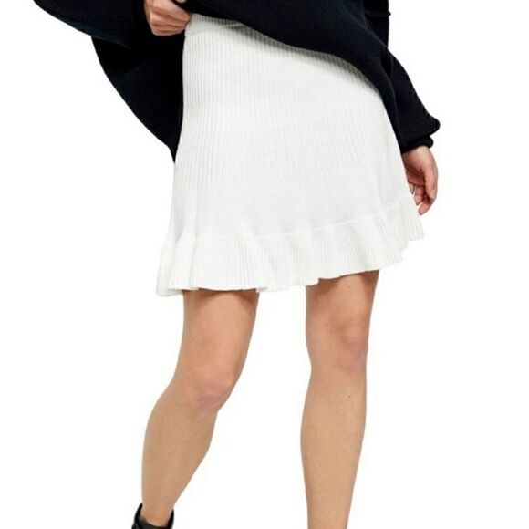 NEW Free People Cream Solid Gold Ribbed Knit Skirt - Picture 4 of 15